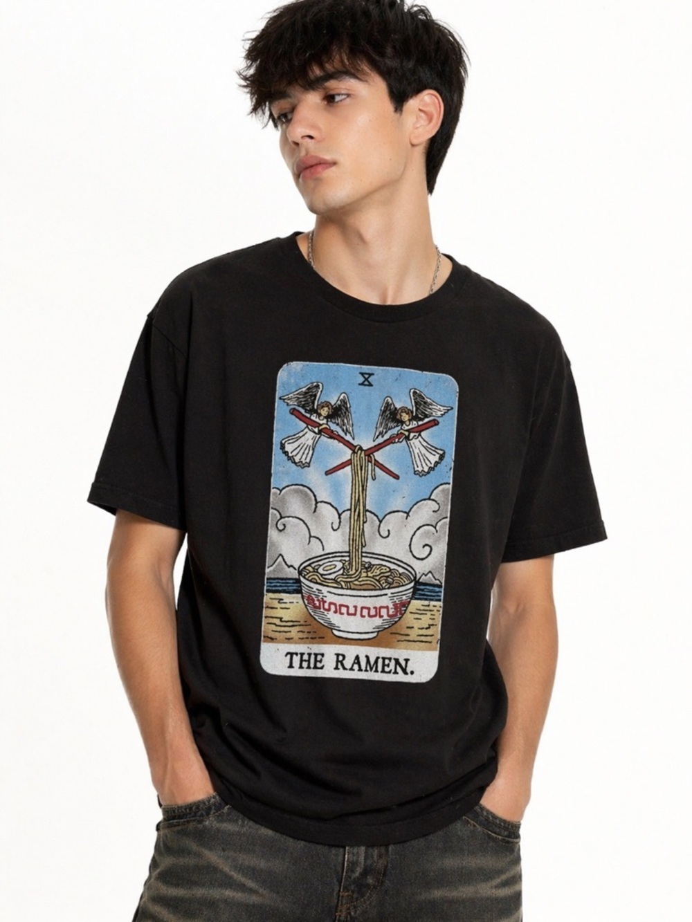 hot topic black graphic t-shirt iHot Ramen Tarot Card  T-Shirt size M